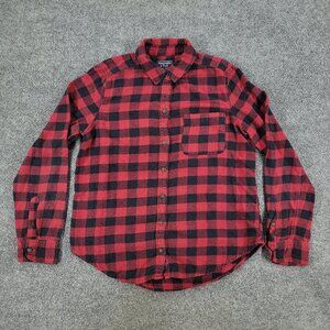 Abercrombie Button Shirt Women's Small Red Plaid Flannel Long Sleeve Top Pocket